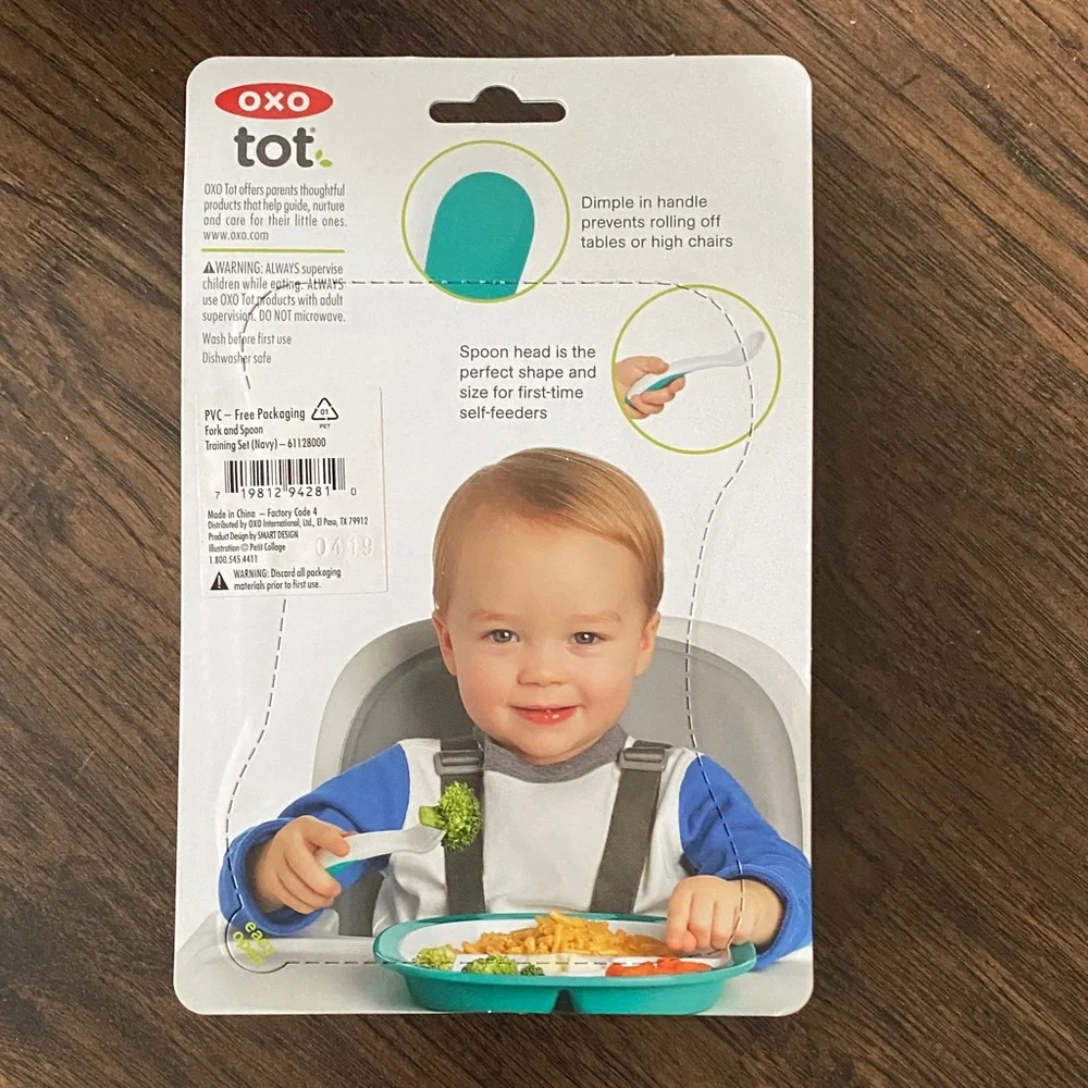 OXO Tot Navy Blue and White Fork & Spoon Training Set (4-piece)